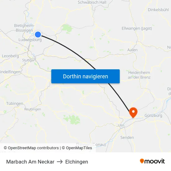 Marbach Am Neckar to Elchingen map