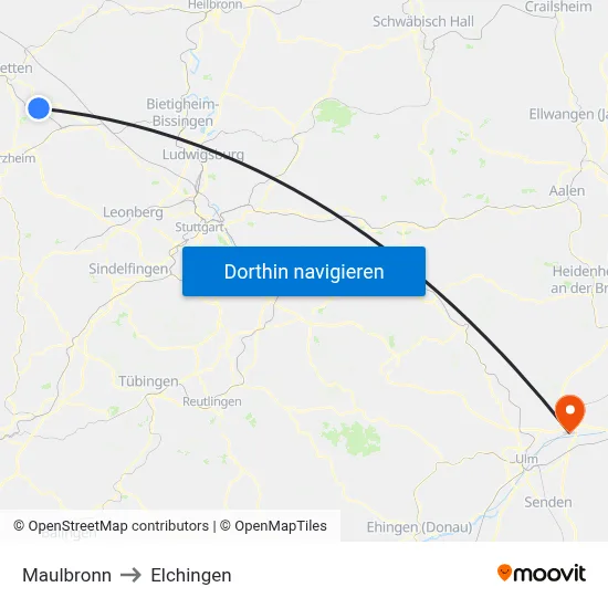 Maulbronn to Elchingen map