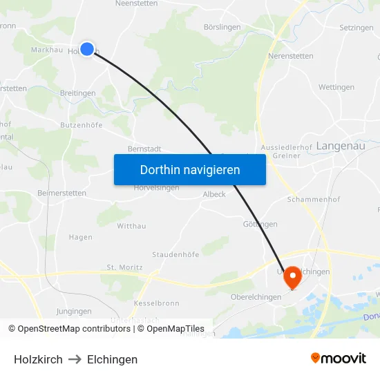 Holzkirch to Elchingen map