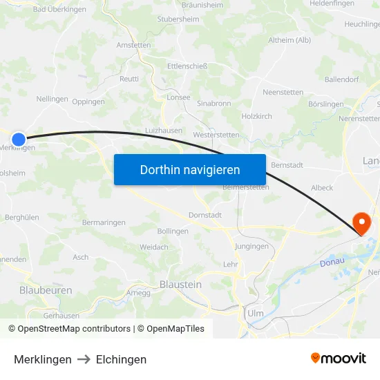 Merklingen to Elchingen map