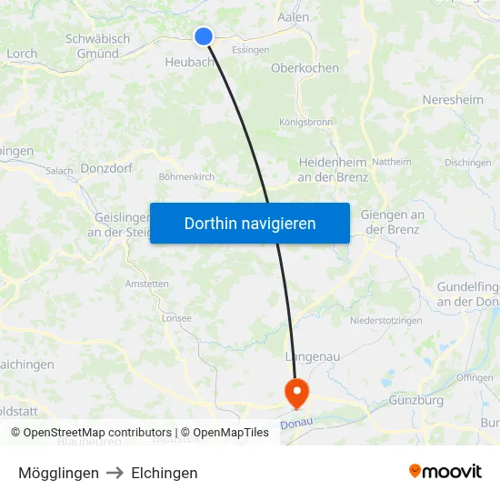 Mögglingen to Elchingen map