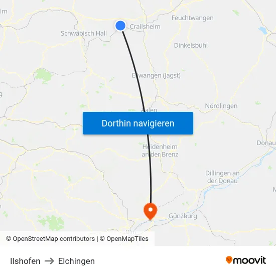Ilshofen to Elchingen map