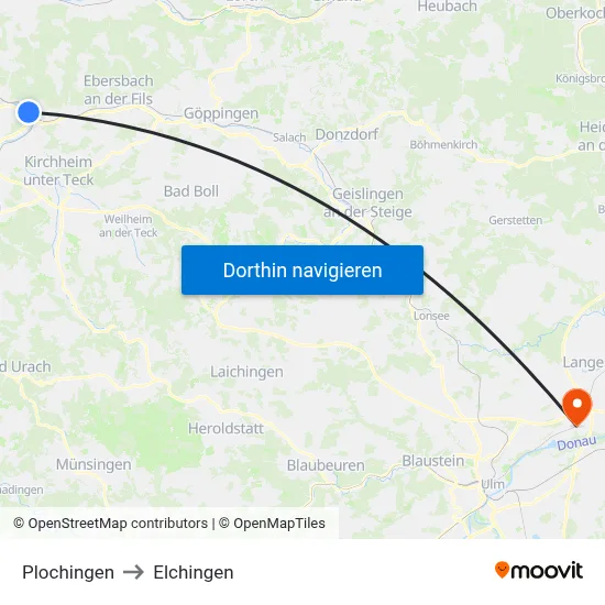 Plochingen to Elchingen map