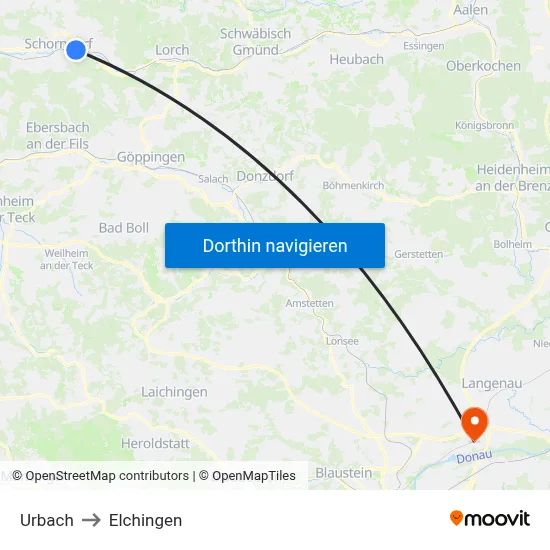 Urbach to Elchingen map