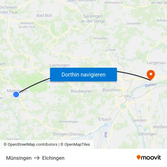 Münsingen to Elchingen map