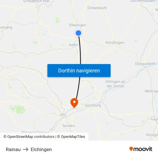 Rainau to Elchingen map