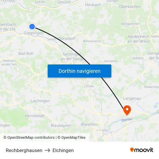 Rechberghausen to Elchingen map