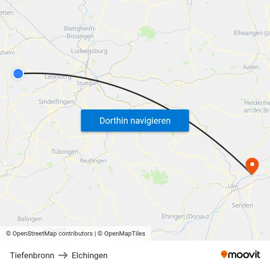 Tiefenbronn to Elchingen map