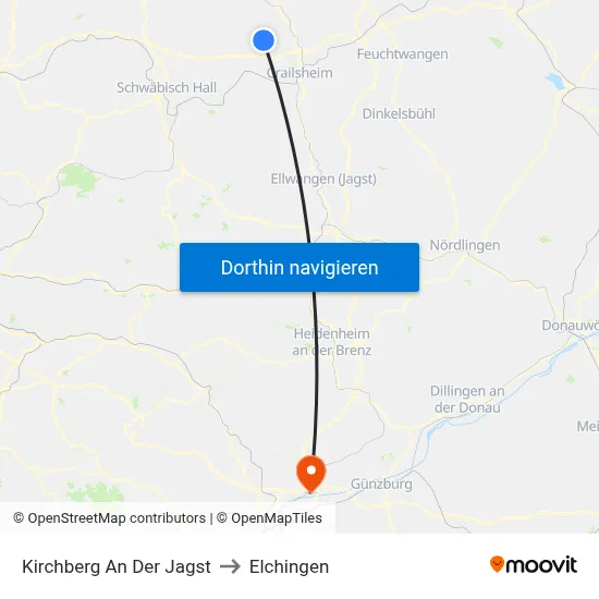 Kirchberg An Der Jagst to Elchingen map