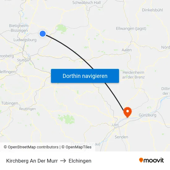Kirchberg An Der Murr to Elchingen map
