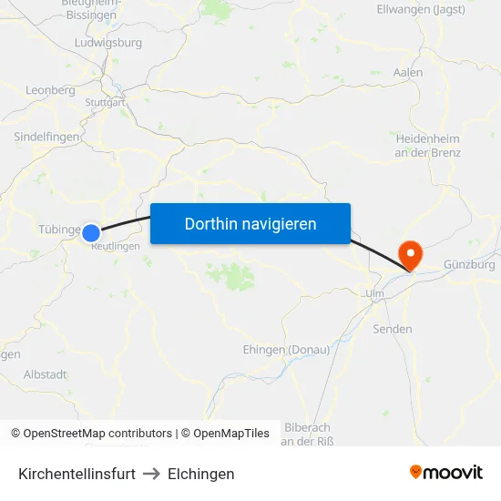 Kirchentellinsfurt to Elchingen map
