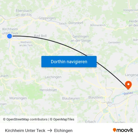 Kirchheim Unter Teck to Elchingen map