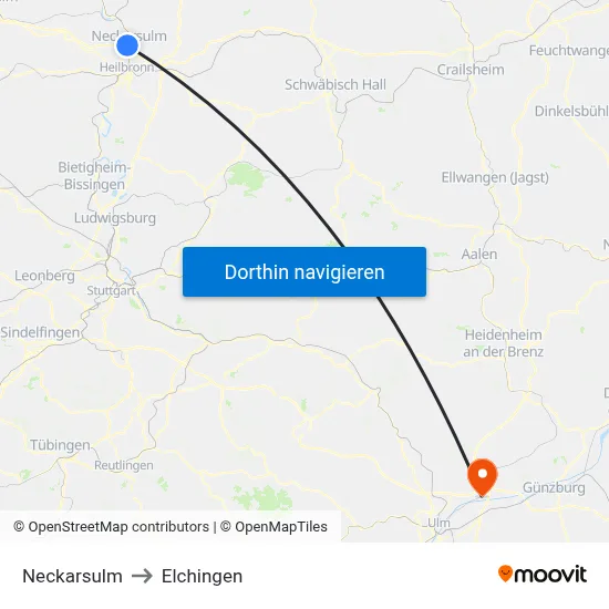 Neckarsulm to Elchingen map