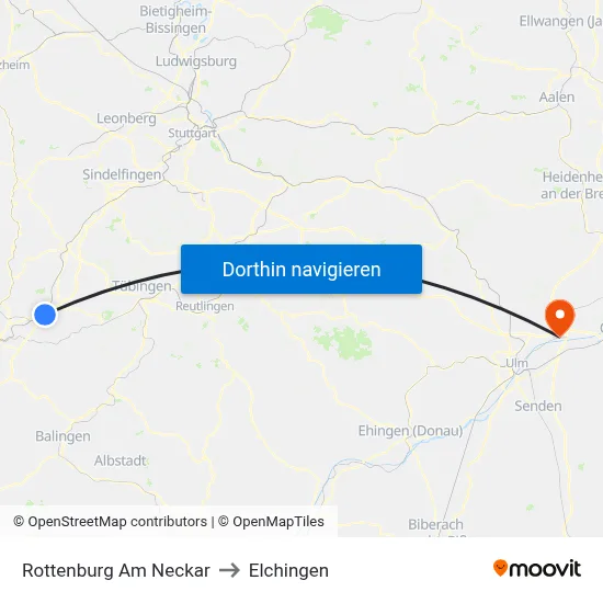 Rottenburg Am Neckar to Elchingen map
