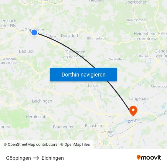 Göppingen to Elchingen map