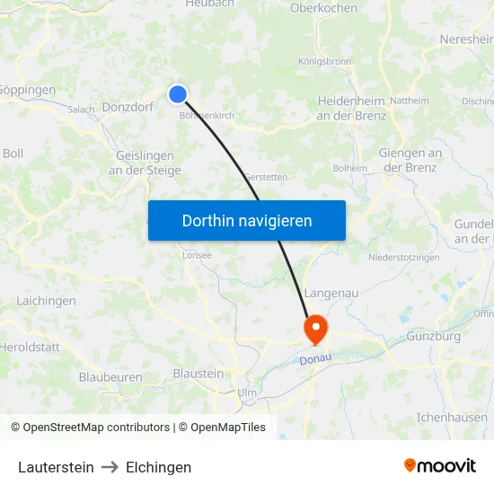 Lauterstein to Elchingen map