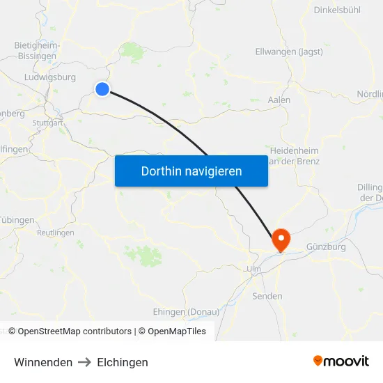 Winnenden to Elchingen map