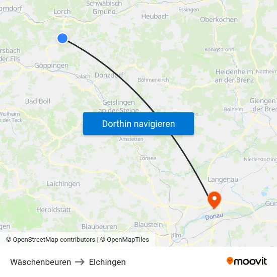 Wäschenbeuren to Elchingen map