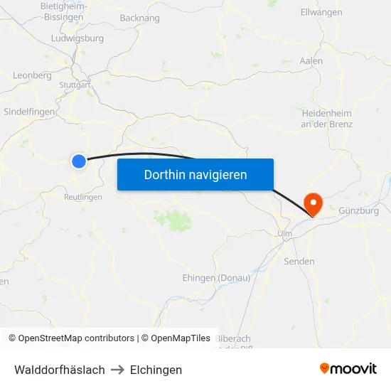 Walddorfhäslach to Elchingen map