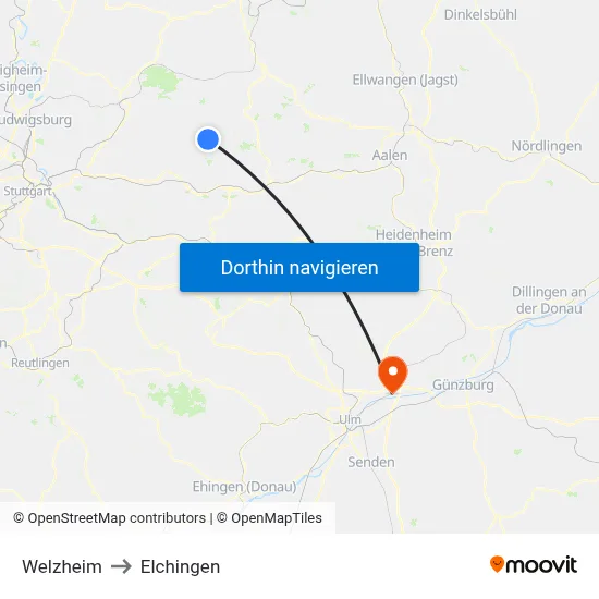 Welzheim to Elchingen map