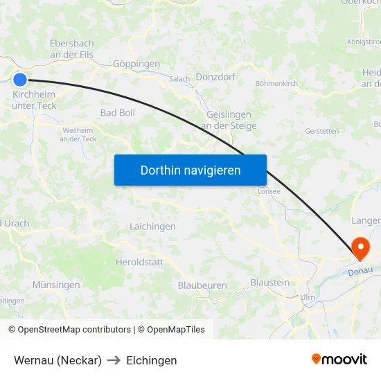 Wernau (Neckar) to Elchingen map