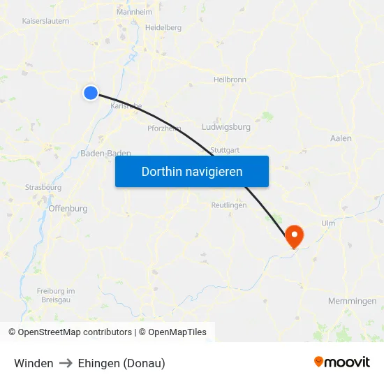 Winden to Ehingen (Donau) map