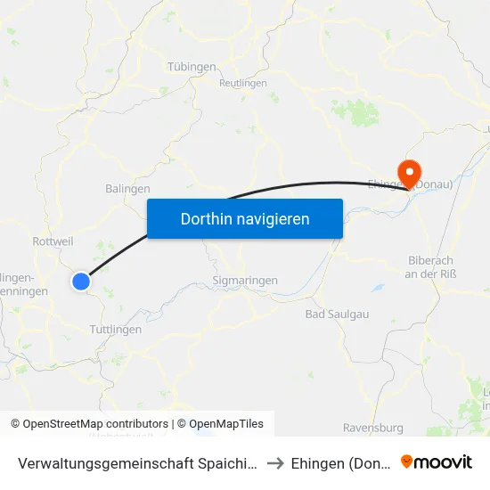 Verwaltungsgemeinschaft Spaichingen to Ehingen (Donau) map