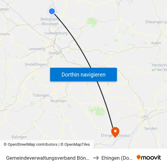 Gemeindeverwaltungsverband Bönnigheim to Ehingen (Donau) map