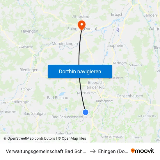 Verwaltungsgemeinschaft Bad Schussenried to Ehingen (Donau) map