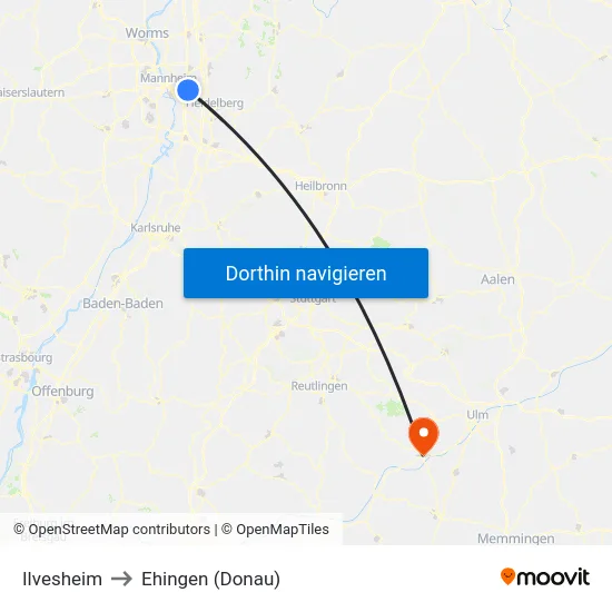Ilvesheim to Ehingen (Donau) map