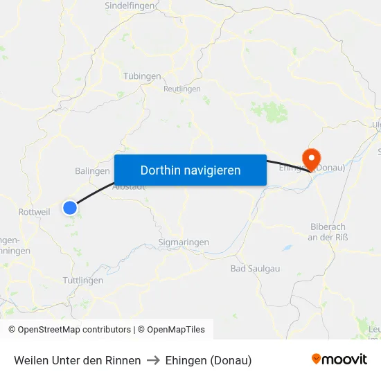 Weilen Unter den Rinnen to Ehingen (Donau) map