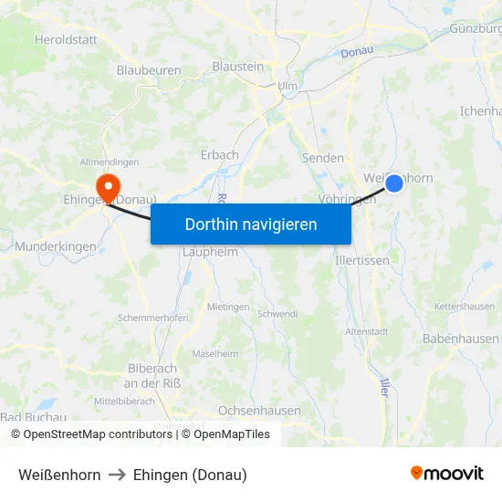 Weißenhorn to Ehingen (Donau) map
