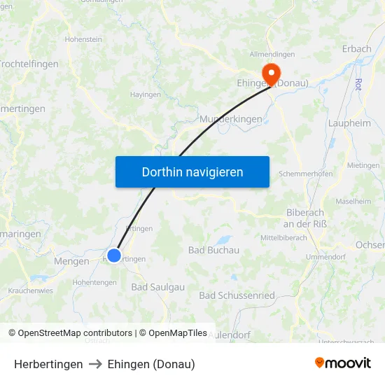 Herbertingen to Ehingen (Donau) map