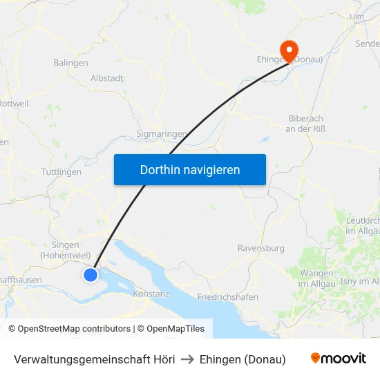 Verwaltungsgemeinschaft Höri to Ehingen (Donau) map