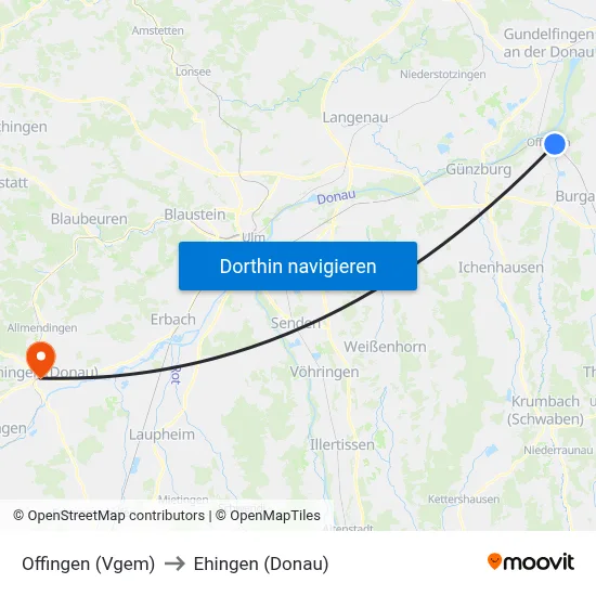 Offingen (Vgem) to Ehingen (Donau) map