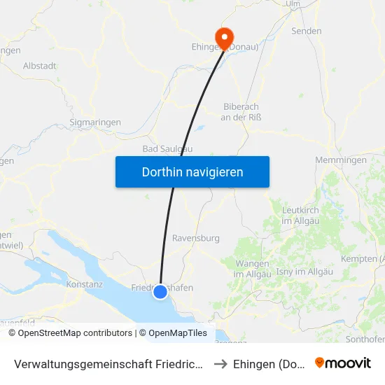 Verwaltungsgemeinschaft Friedrichshafen to Ehingen (Donau) map