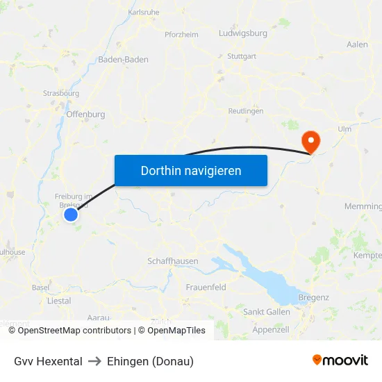 Gvv Hexental to Ehingen (Donau) map