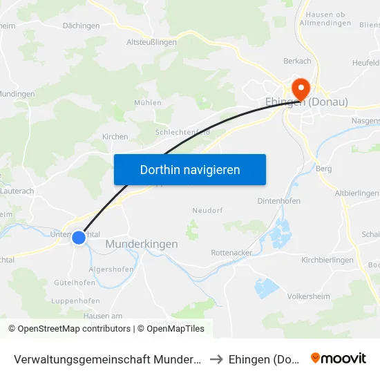 Verwaltungsgemeinschaft Munderkingen to Ehingen (Donau) map