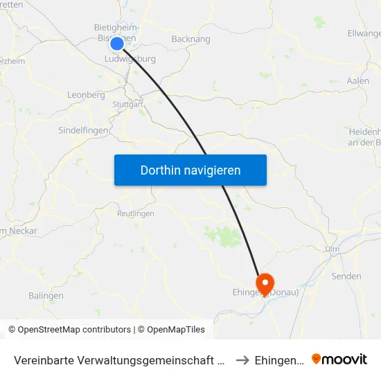 Vereinbarte Verwaltungsgemeinschaft Der Stadt Bietigheim-Bissingen to Ehingen (Donau) map