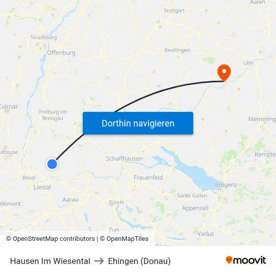 Hausen Im Wiesental to Ehingen (Donau) map