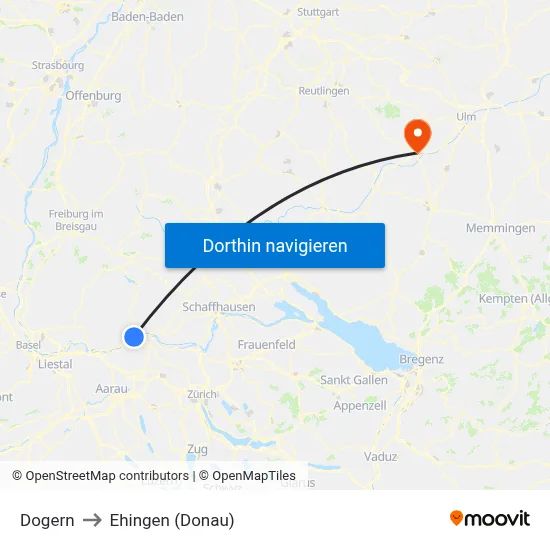Dogern to Ehingen (Donau) map