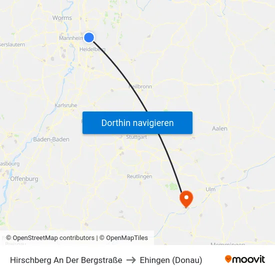 Hirschberg An Der Bergstraße to Ehingen (Donau) map