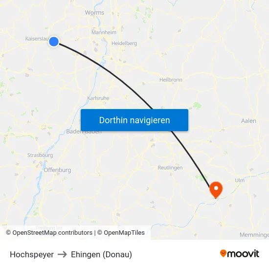 Hochspeyer to Ehingen (Donau) map