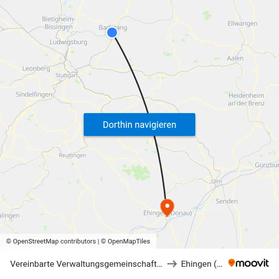 Vereinbarte Verwaltungsgemeinschaft Der Stadt Backnang to Ehingen (Donau) map