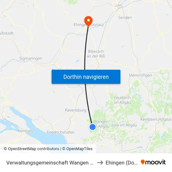 Verwaltungsgemeinschaft Wangen Im Allgäu to Ehingen (Donau) map