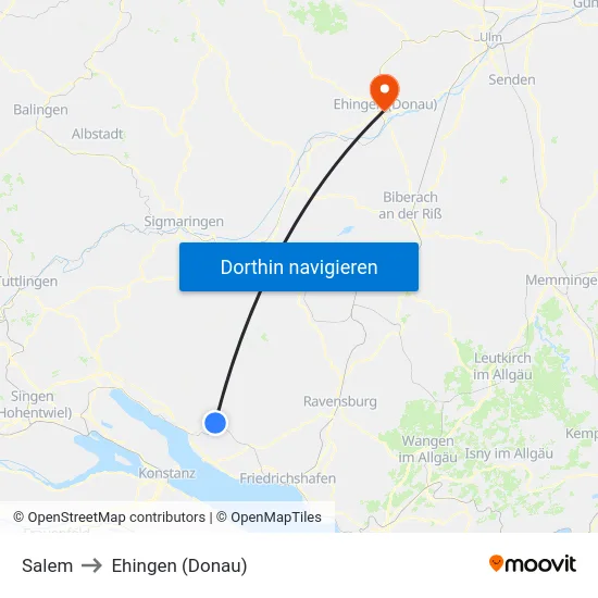 Salem to Ehingen (Donau) map