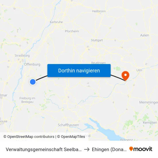 Verwaltungsgemeinschaft Seelbach to Ehingen (Donau) map