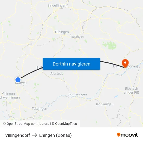 Villingendorf to Ehingen (Donau) map