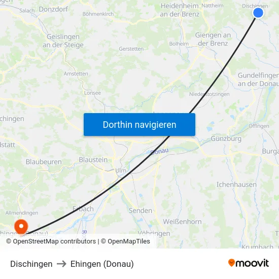 Dischingen to Ehingen (Donau) map