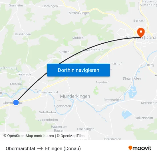 Obermarchtal to Ehingen (Donau) map